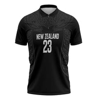 New Zealand Basketball Ta Moko Tribal Custom Zipper Polo Shirt