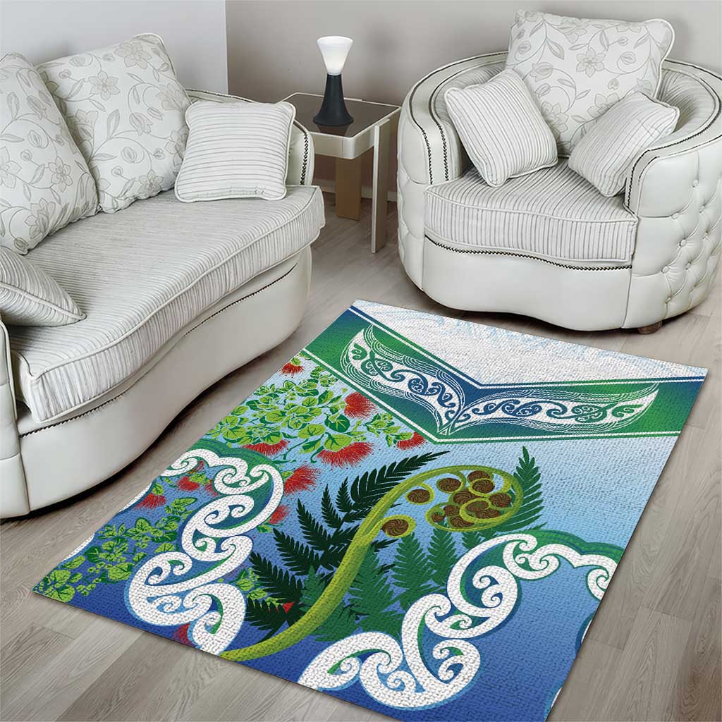 Aotearoa New Zealand Natural Plants Area Rug Pohutukawa with Silver Ferns Koru Frond Maori Tattoos