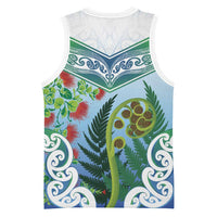 Aotearoa New Zealand Natural Plants Basketball Jersey Pohutukawa with Silver Ferns Koru Frond Maori Tattoos