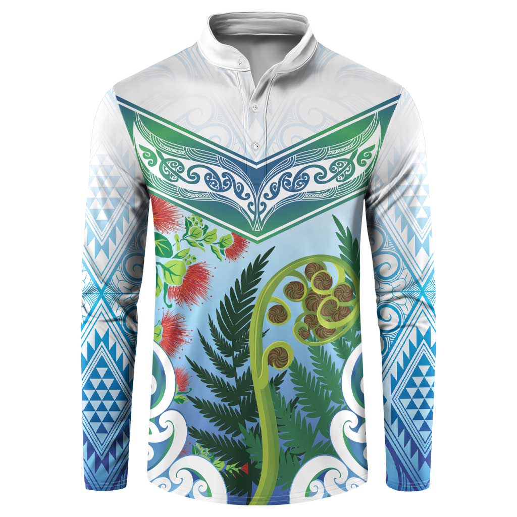 Aotearoa New Zealand Natural Plants Button Sweatshirt Pohutukawa with Silver Ferns Koru Frond Maori Tattoos LT03 Multicolor - Polynesian Pride