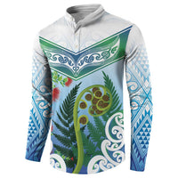 Aotearoa New Zealand Natural Plants Button Sweatshirt Pohutukawa with Silver Ferns Koru Frond Maori Tattoos LT03 - Polynesian Pride