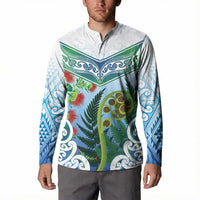 Aotearoa New Zealand Natural Plants Button Sweatshirt Pohutukawa with Silver Ferns Koru Frond Maori Tattoos LT03 - Polynesian Pride
