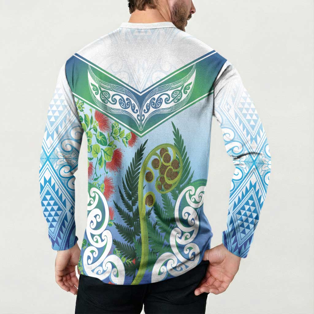 Aotearoa New Zealand Natural Plants Button Sweatshirt Pohutukawa with Silver Ferns Koru Frond Maori Tattoos LT03 - Polynesian Pride