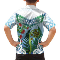 Aotearoa New Zealand Natural Plants Family Matching Off The Shoulder Long Sleeve Dress and Hawaiian Shirt Pohutukawa with Silver Ferns Koru Frond Maori Tattoos LT03 - Polynesian Pride