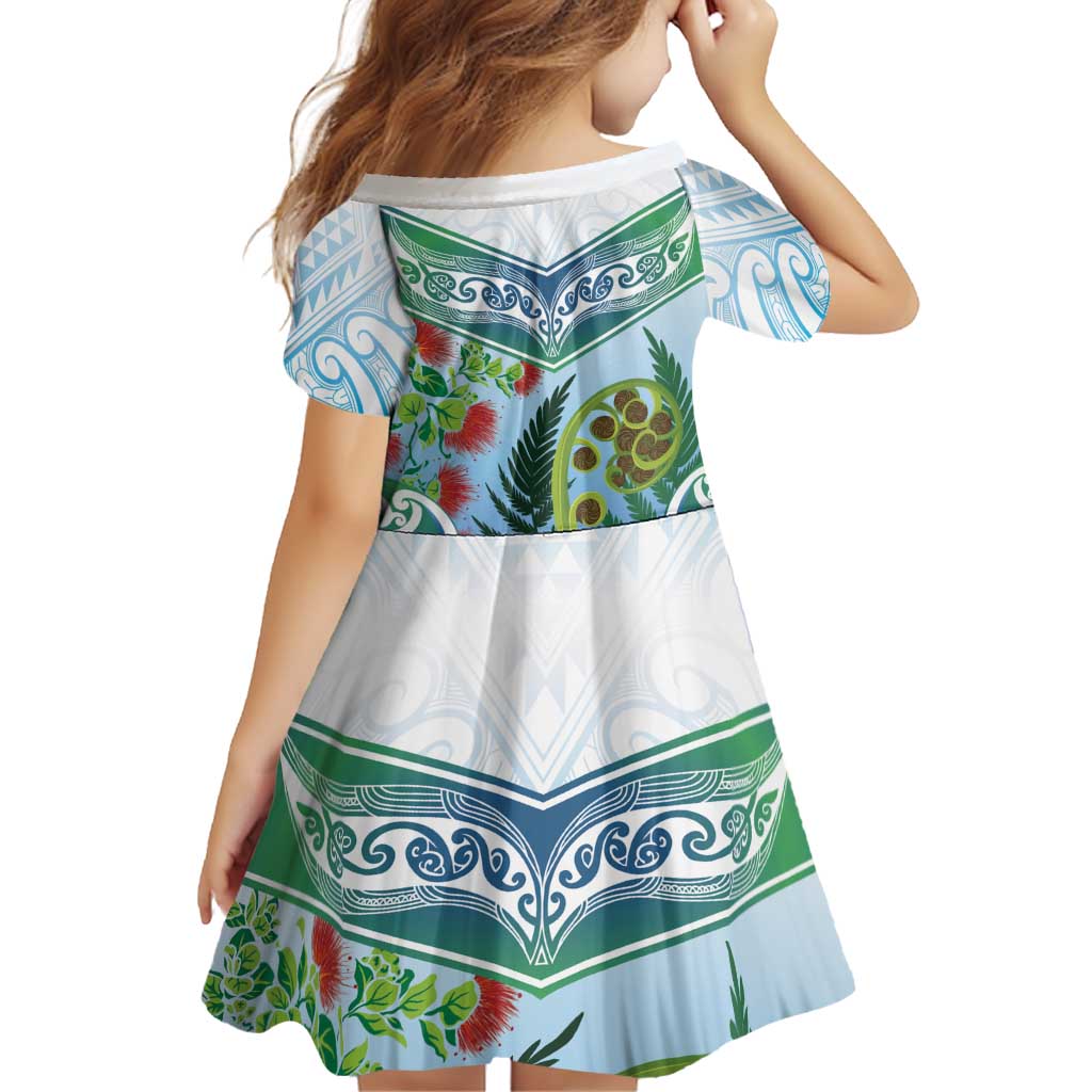 Aotearoa New Zealand Natural Plants Family Matching Off The Shoulder Long Sleeve Dress and Hawaiian Shirt Pohutukawa with Silver Ferns Koru Frond Maori Tattoos LT03 - Polynesian Pride