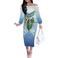 Aotearoa New Zealand Natural Plants Family Matching Off The Shoulder Long Sleeve Dress and Hawaiian Shirt Pohutukawa with Silver Ferns Koru Frond Maori Tattoos LT03 Mom's Dress Multicolor - Polynesian Pride
