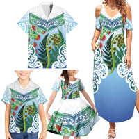 Aotearoa New Zealand Natural Plants Family Matching Summer Maxi Dress and Hawaiian Shirt Pohutukawa with Silver Ferns Koru Frond Maori Tattoos
