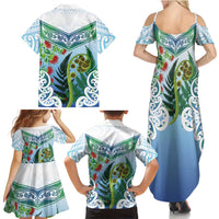 Aotearoa New Zealand Natural Plants Family Matching Summer Maxi Dress and Hawaiian Shirt Pohutukawa with Silver Ferns Koru Frond Maori Tattoos