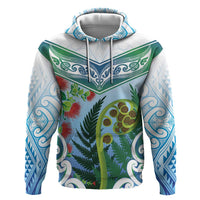 Aotearoa New Zealand Natural Plants Hoodie Pohutukawa with Silver Ferns Koru Frond Maori Tattoos LT03 Pullover Hoodie Multicolor - Polynesian Pride