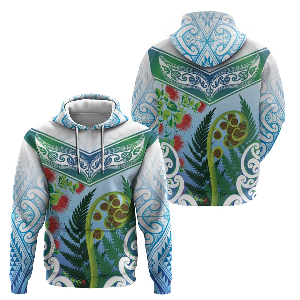 Aotearoa New Zealand Natural Plants Hoodie Pohutukawa with Silver Ferns Koru Frond Maori Tattoos LT03 - Polynesian Pride