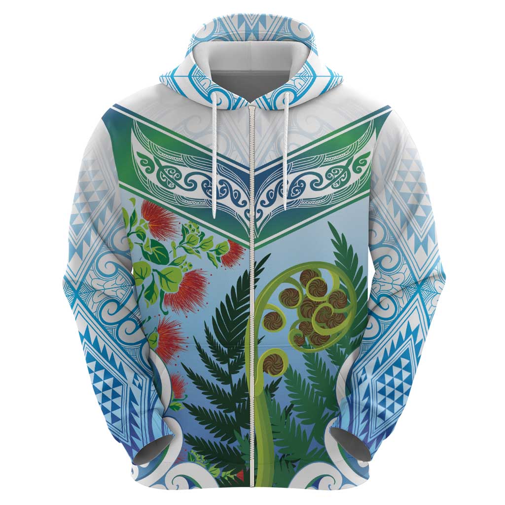 Aotearoa New Zealand Natural Plants Hoodie Pohutukawa with Silver Ferns Koru Frond Maori Tattoos LT03 - Polynesian Pride