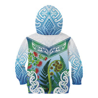 Aotearoa New Zealand Natural Plants Kid Hoodie Pohutukawa with Silver Ferns Koru Frond Maori Tattoos