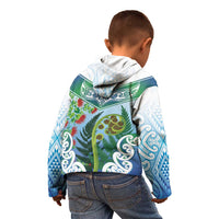 Aotearoa New Zealand Natural Plants Kid Hoodie Pohutukawa with Silver Ferns Koru Frond Maori Tattoos