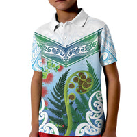 Aotearoa New Zealand Natural Plants Kid Polo Shirt Pohutukawa with Silver Ferns Koru Frond Maori Tattoos