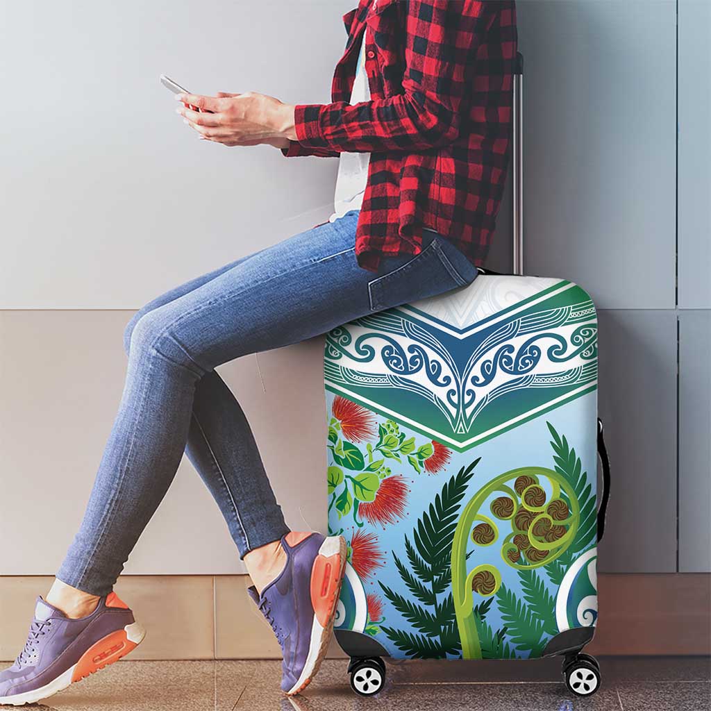 Aotearoa New Zealand Natural Plants Luggage Cover Pohutukawa with Silver Ferns Koru Frond Maori Tattoos