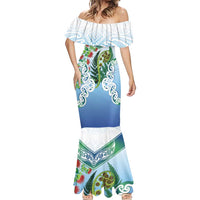 Aotearoa New Zealand Natural Plants Mermaid Dress Pohutukawa with Silver Ferns Koru Frond Maori Tattoos