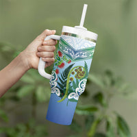 Aotearoa New Zealand Natural Plants Tumbler With Handle Pohutukawa with Silver Ferns Koru Frond Maori Tattoos