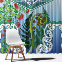 Aotearoa New Zealand Natural Plants Window Curtain Pohutukawa with Silver Ferns Koru Frond Maori Tattoos