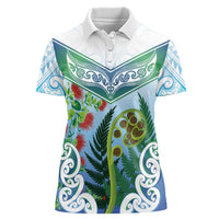 Aotearoa New Zealand Natural Plants Women Polo Shirt Pohutukawa with Silver Ferns Koru Frond Maori Tattoos