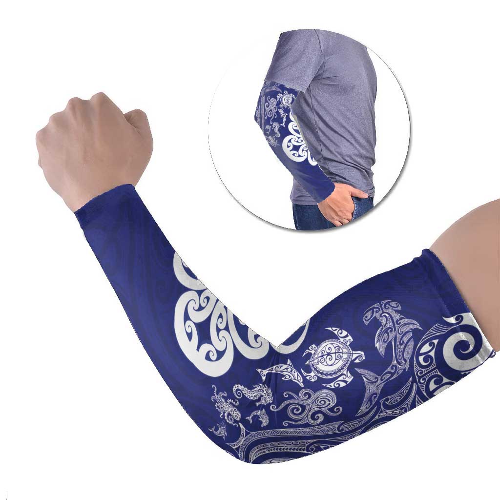 New Zealand Sea Animals with Maori Tribal Tattoo Arm Sleeves Blue Color LT03 Set of 2 Blue - Polynesian Pride