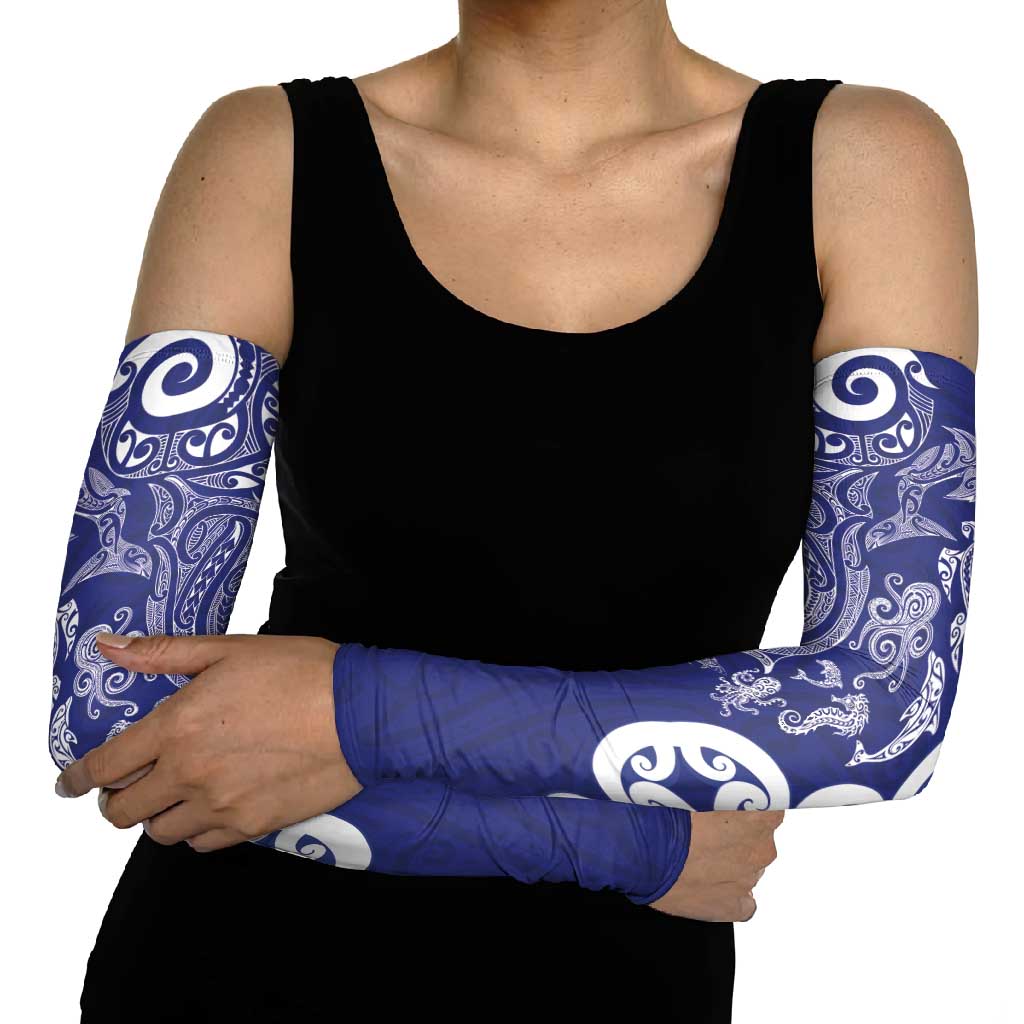 New Zealand Sea Animals with Maori Tribal Tattoo Arm Sleeves Blue Color LT03 - Polynesian Pride