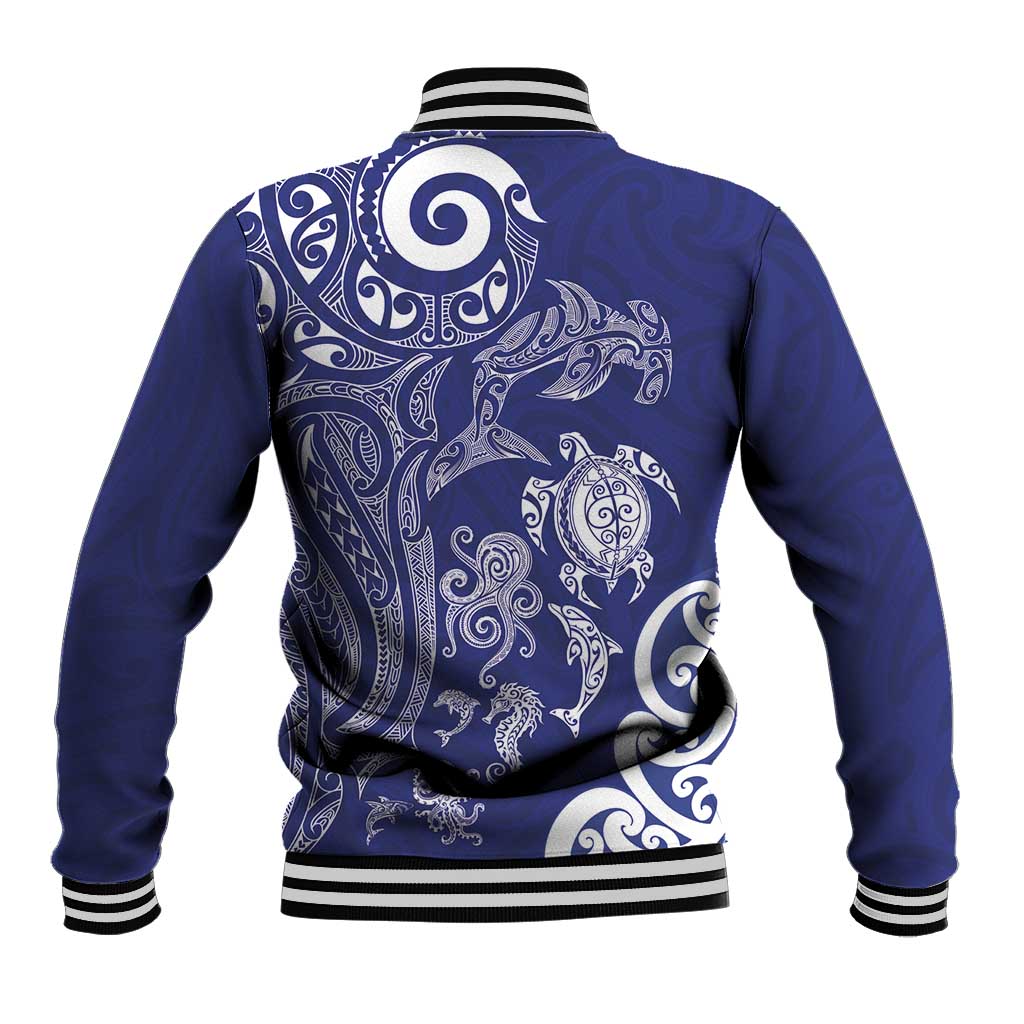 New Zealand Sea Animals with Maori Tribal Tattoo Baseball Jacket Blue Color
