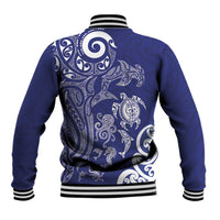 New Zealand Sea Animals with Maori Tribal Tattoo Baseball Jacket Blue Color