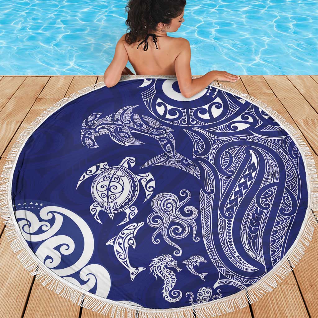 New Zealand Sea Animals with Maori Tribal Tattoo Beach Blanket Blue Color LT03 - Polynesian Pride