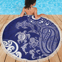 New Zealand Sea Animals with Maori Tribal Tattoo Beach Blanket Blue Color LT03 - Polynesian Pride