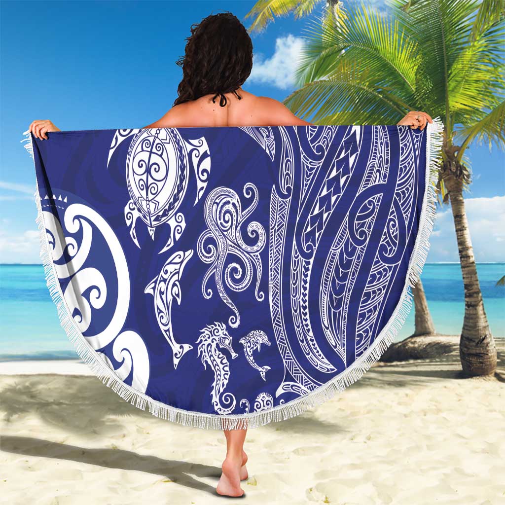 New Zealand Sea Animals with Maori Tribal Tattoo Beach Blanket Blue Color LT03 - Polynesian Pride