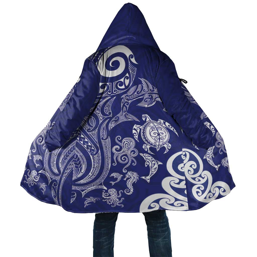 New Zealand Sea Animals with Maori Tribal Tattoo Cloak Blue Color LT03 Unisex Blue - Polynesian Pride