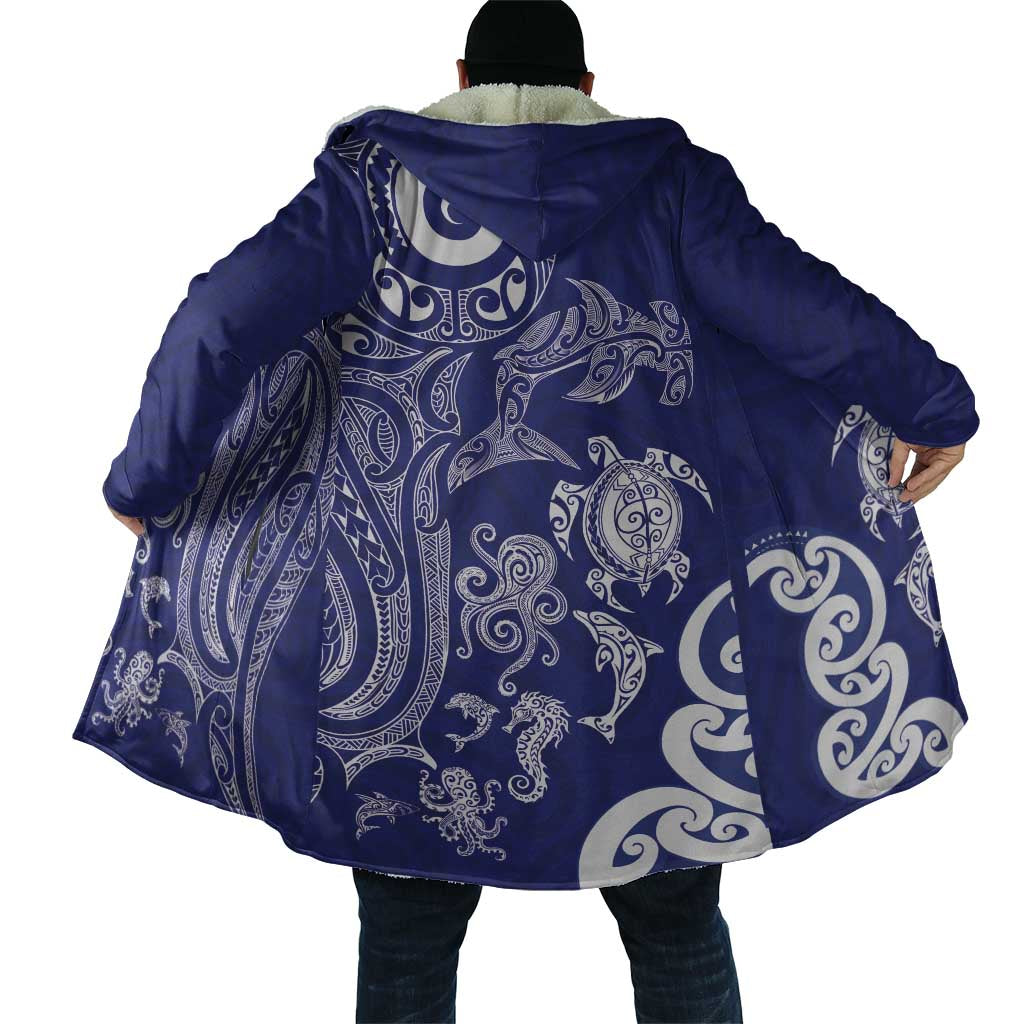 New Zealand Sea Animals with Maori Tribal Tattoo Cloak Blue Color LT03 - Polynesian Pride