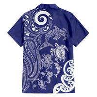 New Zealand Sea Animals with Maori Tribal Tattoo Family Matching Off The Shoulder Long Sleeve Dress and Hawaiian Shirt Blue Color LT03 - Polynesian Pride