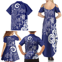 New Zealand Sea Animals with Maori Tribal Tattoo Family Matching Summer Maxi Dress and Hawaiian Shirt Blue Color