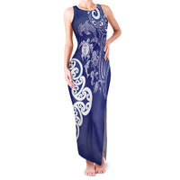 New Zealand Sea Animals with Maori Tribal Tattoo Family Matching Tank Maxi Dress and Hawaiian Shirt Blue Color