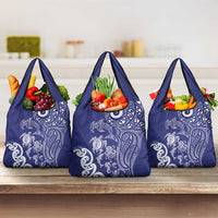 New Zealand Sea Animals with Maori Tribal Tattoo Grocery Bag Blue Color