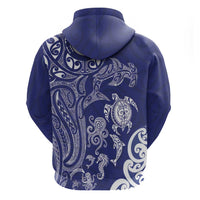 New Zealand Sea Animals with Maori Tribal Tattoo Hoodie Blue Color