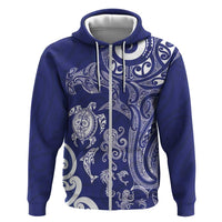 New Zealand Sea Animals with Maori Tribal Tattoo Hoodie Blue Color