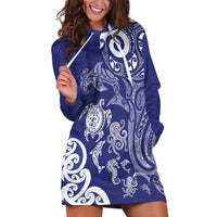 New Zealand Sea Animals with Maori Tribal Tattoo Hoodie Dress Blue Color