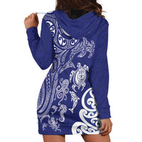 New Zealand Sea Animals with Maori Tribal Tattoo Hoodie Dress Blue Color