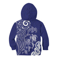 New Zealand Sea Animals with Maori Tribal Tattoo Kid Hoodie Blue Color
