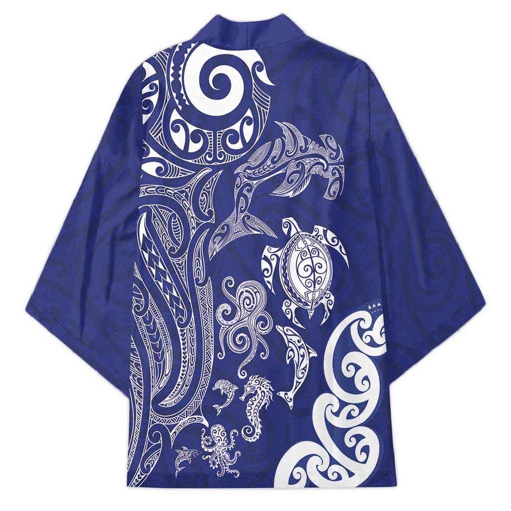 New Zealand Sea Animals with Maori Tribal Tattoo Kimono Blue Color LT03 - Polynesian Pride