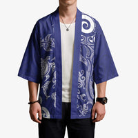 New Zealand Sea Animals with Maori Tribal Tattoo Kimono Blue Color LT03 - Polynesian Pride