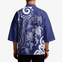 New Zealand Sea Animals with Maori Tribal Tattoo Kimono Blue Color LT03 - Polynesian Pride