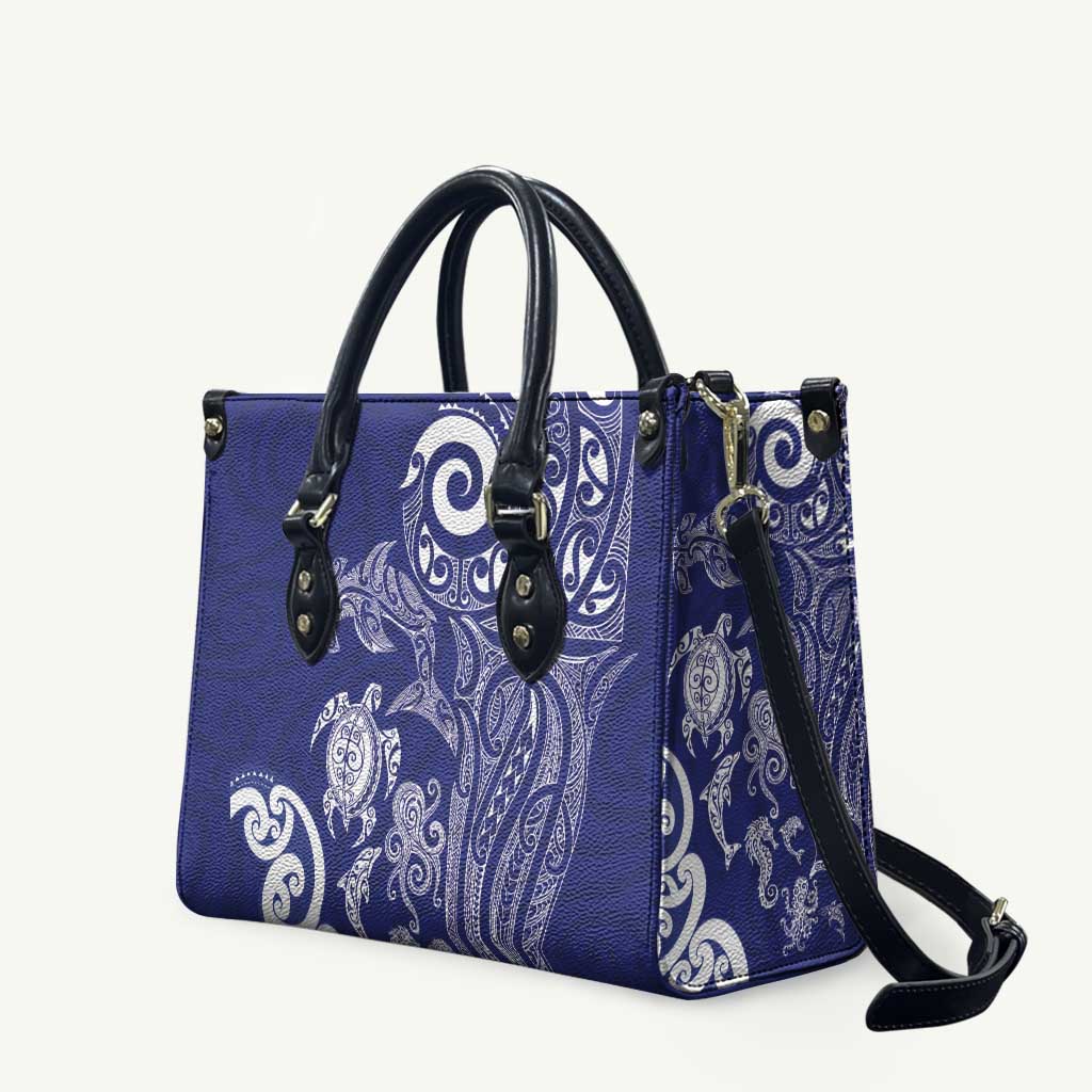 New Zealand Sea Animals with Maori Tribal Tattoo Leather Bag Blue Color LT03 Blue - Polynesian Pride