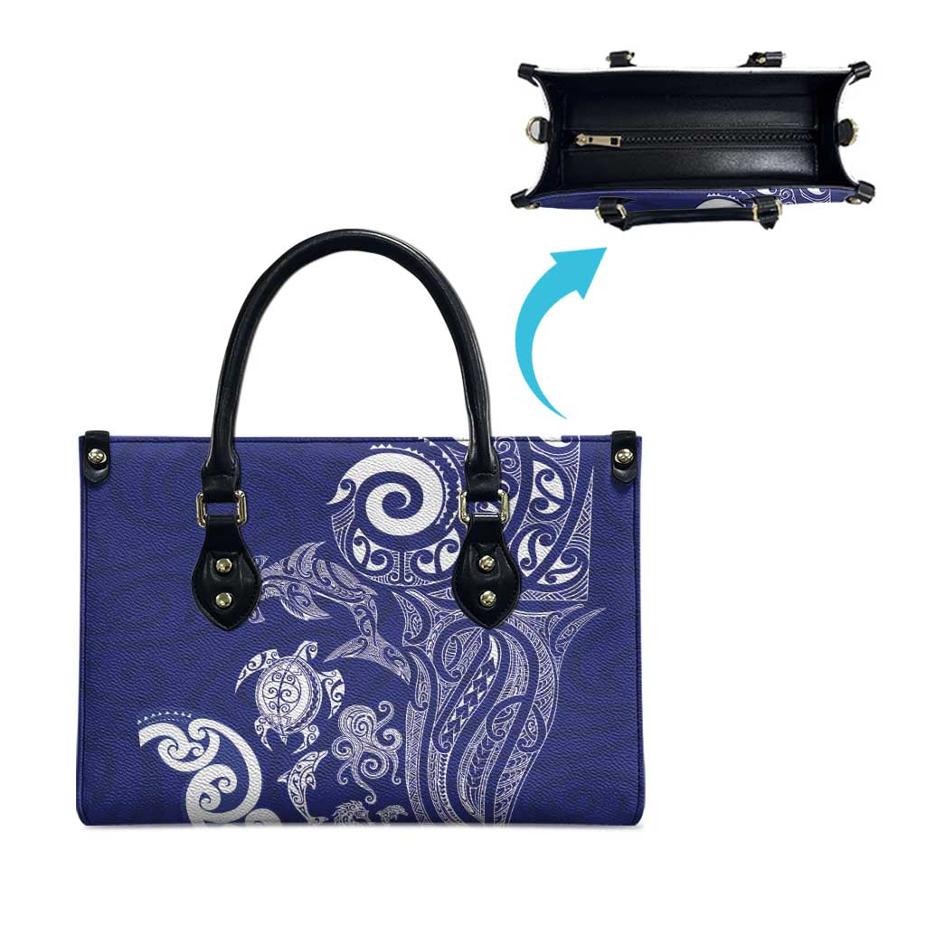 New Zealand Sea Animals with Maori Tribal Tattoo Leather Bag Blue Color LT03 - Polynesian Pride
