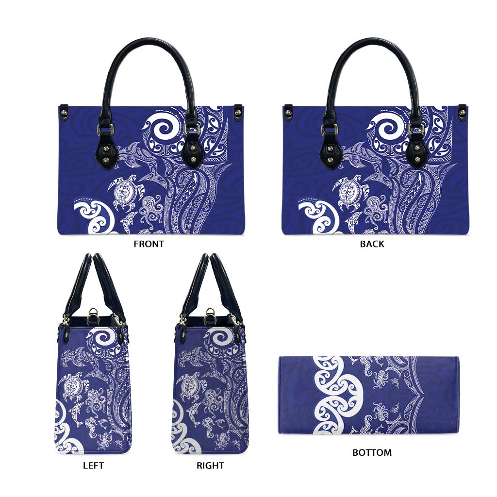 New Zealand Sea Animals with Maori Tribal Tattoo Leather Bag Blue Color LT03 - Polynesian Pride