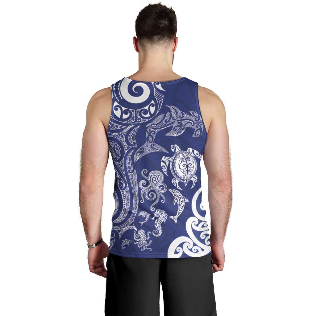 New Zealand Sea Animals with Maori Tribal Tattoo Men Tank Top Blue Color