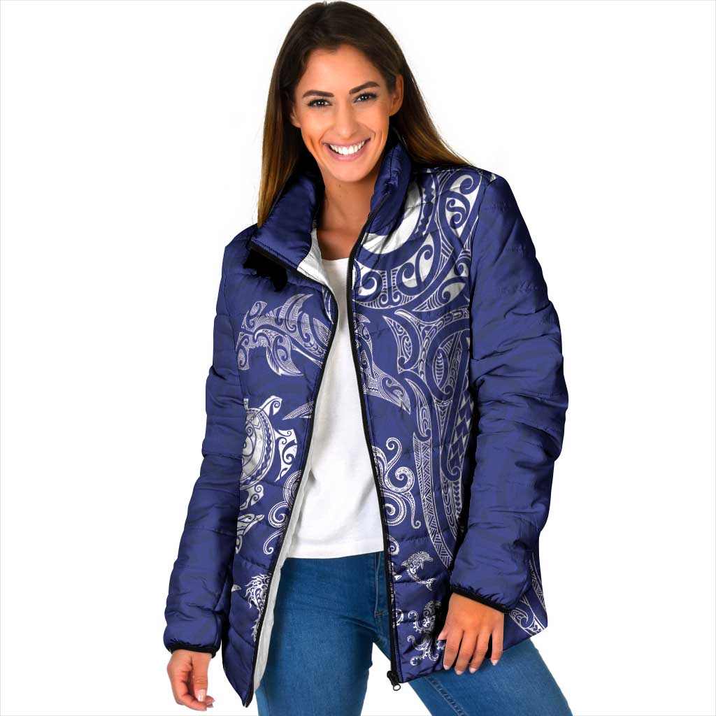 New Zealand Sea Animals with Maori Tribal Tattoo Padded Jacket Blue Color