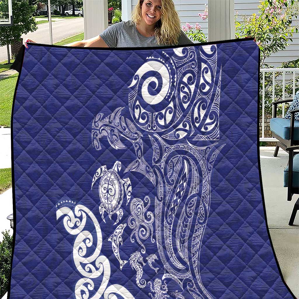 New Zealand Sea Animals with Maori Tribal Tattoo Quilt Blue Color LT03 Blue - Polynesian Pride